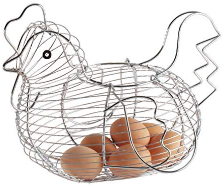 Futtest Chicken Shaped Egg Basket, Chrome Plated Wire, Modern Stainless Steel Wire Design, Kitchen Living Room Supplies (34 x 26 x 24 cm)