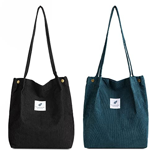 Makukke Damen Umhängetasche - 2er Pack Cord Tasche Damen Handtasche, Shopper, Henkeltasche für Alltag, Büro, Schulausflüge und Einkauf