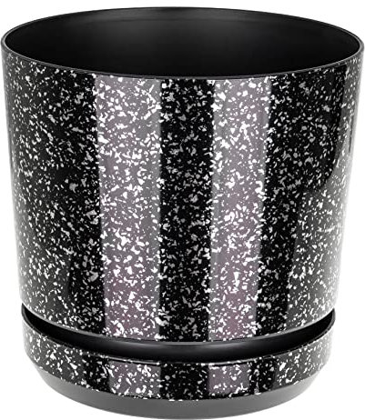 KORAD Black with Silver Flecks Indoor Plant Pots, 6 sizes – Small Plant Pot Planter with Drainage Holes and Matching Saucer for All Houseplants – Modern Home Decor Round Flower Pot (12 cm)