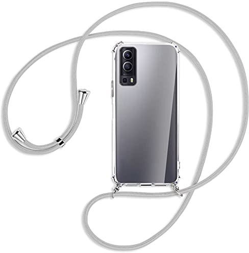 mtb more energy® Handykette kompatibel mit Vivo Y72 5G, vivo Y52 5G (6.58'') - Silber-Grau - Smartphone Hülle zum Umhängen - Anti Shock Full TPU Case