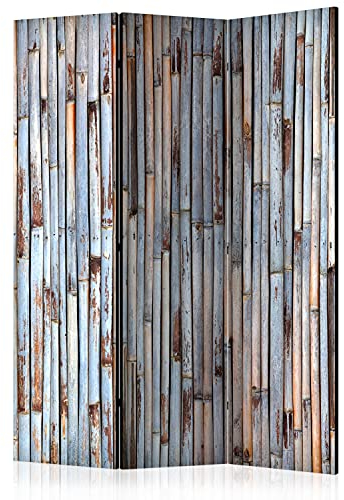 murando Raumteiler Foto Paravent Holz 135x172 cm beidseitig auf Vlies-Leinwand Bedruckt Trennwand Spanische Wand Sichtschutz Raumtrenner Design Holzoptik Wood Bretter blau f-C-0062-z-b