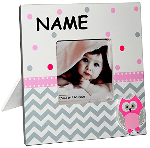 alles-meine.de GmbH Bilderrahmen/Fotorahmen aus Holz - Eulen & Punkte - mit 1 Bild zum Hinstellen - incl. Name - Kinderzimmer Eule Kind Tisch Stehrahmen - Eule Tiere/Tischaus..