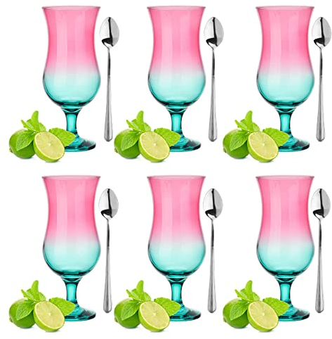Glasmark KROSNO, 420ml, Set von 6, Glas für alkoholische Cocktails, Longdrinkgläser, Cocktailgläser, Trinkgläser, Partygläser, Perfekt für Zuhause, Restaurants, Teelöffel inklusive
