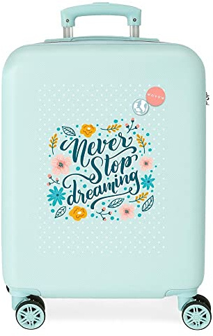 Movom Never Stop Dreaming Kabinentrolley, blau, 38 x 55 x 20 cm, Hartplastik, seitlicher Kombinationsverschluss, 35 l, 2 kg, 4 Räder, Handgepäck