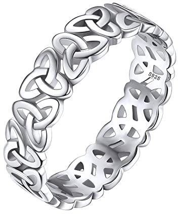 Silvora 925 Silber Damen Keltischer Knoten Fingerring 5mm Breit Schlichter Irischer Triquetra Verlobungsring Freundschaftsring Paarring Ringgröße 59(18.9)für Hochzeit Geburtstag Weihnachten