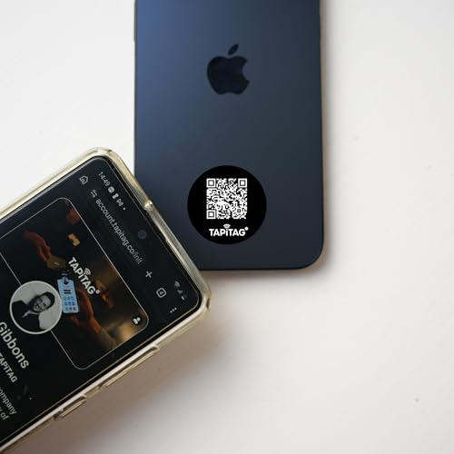 TAPiTAG Phone Tag with NFC & QR Code – NO Subscription Required - 30mm Round PVC Contactless Digital Business Card Sticker Linked to Online Profile for Networking & Business Contacts (Black)