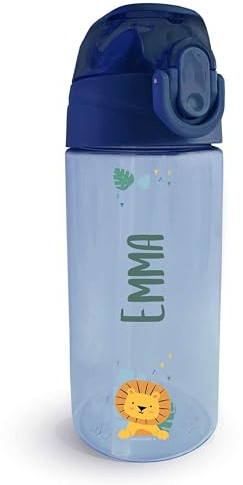 Stellasticker - Borraccia Personalizzata per Bambini con nome e un’icona - Ideale fuori casa, in gita, a scuola. Senza BPA. Lavabile in lavastoviglie, spazzola inclusa. 450 ml. (Blu scuro)