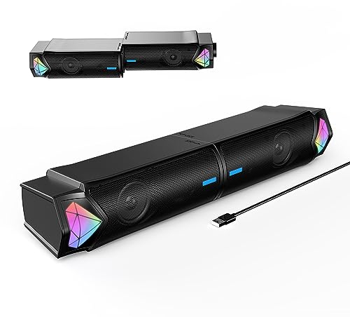 Haut-parleurs d'ordinateur, Barre de Son Dynamique RVB Bluetooth, Double Barre de Son stéréo Hi-FI et éclairage RVB dégradé pour Ordinateur Portable, Haut-parleurs alimentés par USB