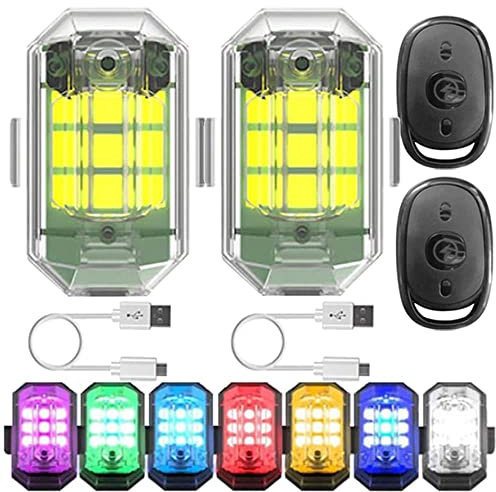 7 Colors Led Aircraft Strobe Lights & USB Charging, 2.4G RC Led Drone Strobe Light with Multiple Modes, Waterproof Night Warning Lights for Aircraft Bike Cars (2PCS)