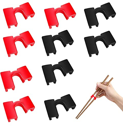 Ganquer 10 Pcs Reusable Chopsticks Helpers Training Chopstick Hinges Connector Practice Chinese Chop Stick Easy Chopstick Trainers for Children, Adults, Beginners (Black + Red)