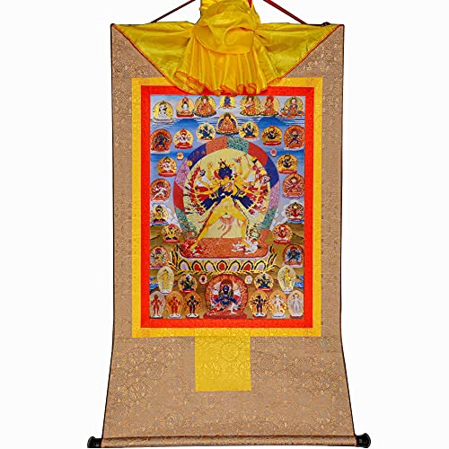 Buddha-Wandteppich mit Schriftrolle, Leinwand-Wandkunst Buddha, Kalacakra Vajrayogini in Yab Yum, (weiblicher Buddha/Dakini), tibetische Statue von Buddha-Malkunst, Buddha-Wandteppich mit Schriftrolle