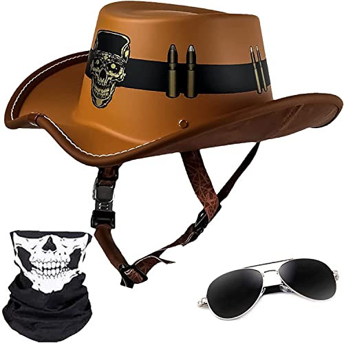 Erwachsene Halbschale Jet-Helm, Vintage Cowboyhut Helm für Adults Herren Damen, Jethelm Retro, Chopper Helm, ECE/DOT Zertifizierung Halbhelme für Scooter Cruiser Moped Biker