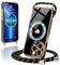 Micoden Magnetische Handykette für iPhone 12 Pro Necklace Hülle mit Band kompatibel mit Magsafe Kameraschutz Galvanik Herz Silikon Case Kordel zum Umhängen Handyhülle Stoßfeste Schutzhülle,Schwarz