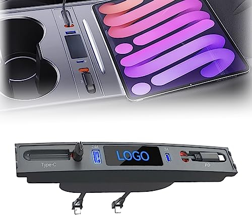 Tesla-USB Hub für Model 3/Y (2021-2023) – 4-in-1 USB-Ladegerät mit einziehbarem Kabel, 27W Schnellladestation Docking Station, Mittelkonsolen-Adapter für Tesla-Zubehör