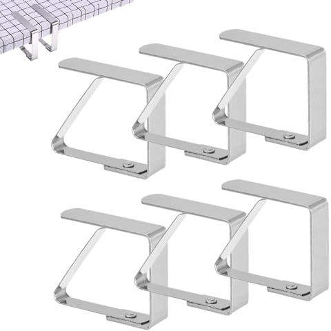 Jinpojun 6 Pezzi Tovaglia Clip in Acciaio,Ferma Tovaglia da Tavola Grandi,Ganci Fermatovaglia Morsetto Inox,per Outdoor Picnic Party(8 x 7cm)