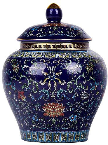 Handgefertigte Emaille-Ingwer-Vase, lebendige Farben, blaue und weiße Porzellan-Keramik, dekoratives Glas mit Deckel für Heimdekoration und Aufbewahrung (allgemeines Blau)