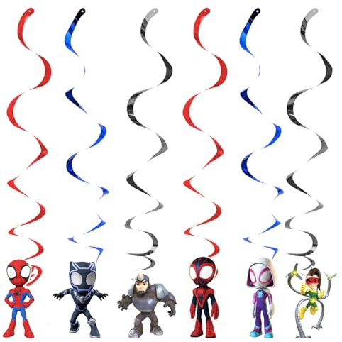POPOYU 6 Stück Spideman Hängende Wirbel Dekoration Spiral Girlanden Luftschlangen Party, Superhelden Hängende Wirbel Girlande Karikatur für Geburtstag Verzierung Hänge Ornament Festliche Party Zubehör
