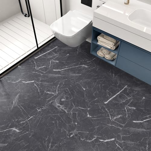 Yullpaper 24 Stück Schwarz Fliesenaufkleber Boden Vinylboden Fliesenoptik Selbstklebend Waschbar Marmor Klebefliesen Bad Boden Vintage Bodenaufkleber Fliesen Matte Küche Klebefliesen Boden 30 X 30cm