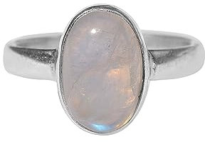 Anillo de piedra lunar arco iris, anillo de regalo de cumpleaños fino 925 anillo de plata esterlina para ella, tamaño de anillo 7 EE. UU.