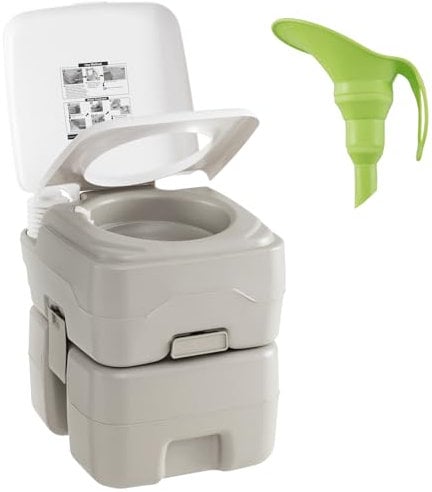 COSTWAY 20L Portable Camping Toilet, Outdoor Flushing Toilet with Level Indicator, Piston Pump Flush & Removable Tank, Emergency Porta Potty for Hiking Caravan (Round Flush Pump,No Level Indicator)
