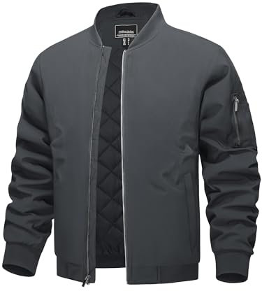 TACVASEN Mens Winter Coats Bomber Jackets Warm Casual Windproof Bomber Jacket Zip Up Baseball Jacket Dark Grey,L