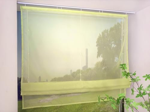 Devola Raffrollo Transparent mit Klettband Raffgardinen Modern Wohnzimmer Gardinen Einfarbig Bändchenrollo Landhaus Voile Vorhang Kurz HxB 140x140cm Grün 1 Stück