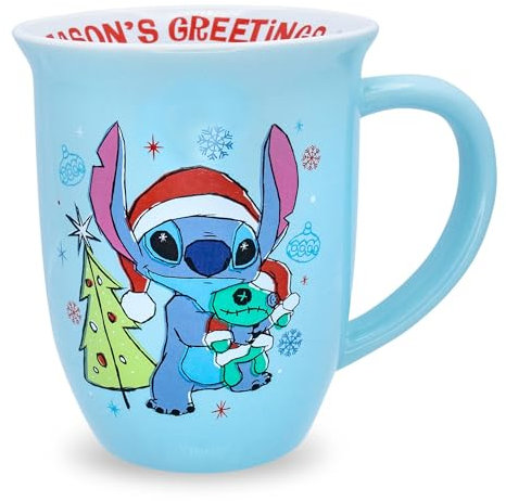 Disney Lilo & Stitch Season's Greetings - Taza de cerámica con borde ancho | Taza de café sin BPA para expreso, té | Capacidad para 16 onzas
