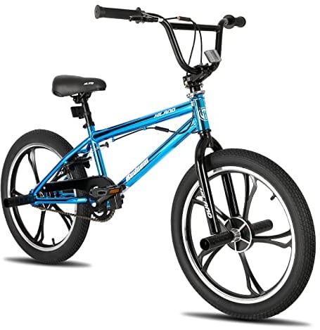 Hiland 20 Zoll 5 Speichen Kinder BMX Fahrrad für Jungen Mädchen ab 7 8 9 10 Jahre alt, 360 Grad Rotor Freestyle, 4 Pegs Single Speed Kinder BMX Fahrrad Blau