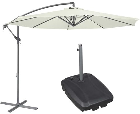 Dellonda Ø3m Banana Parasol/Umbrella, Cover and Base Bundle, 8 Rib, Crank Handle, Cream Canopy - DG271