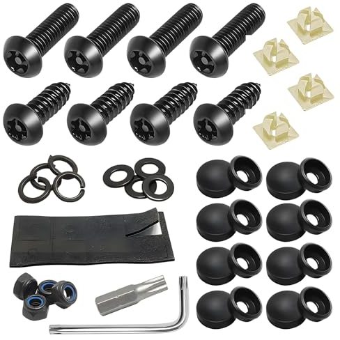 GZWY Viti per targa con tappi, set di fissaggio della targa, per auto e moto, senza telaio, con viti e tappi di copertura (nero)