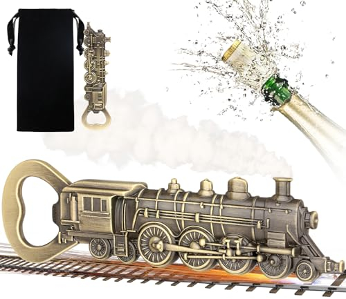 LULLEA Steam Locomotive Bottle Opener, Ideal Beer Opener Gift for Him, Dad, Boyfriend, Birthday Present, Bronze Train with Black Velvet Pouch, Perfect for Train Fans