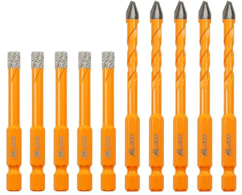 Forets Mèches Diamant Carrelage 6mmx5+6mmx5 - EXFEIN Foret Céramique pour Porcelaine,Céramique, Granit,Carrelage (10 Pièces)