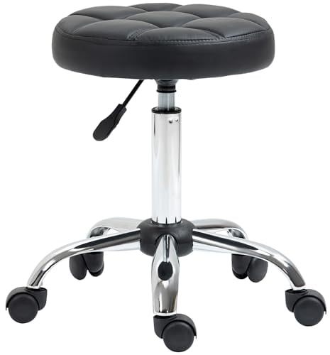Vinsetto Rollhocker Höhenverstellbarer Arbeitshocker, Drehbarer Salon Hocker für Büro Massage Kunstleder Schwarz Ø35,5 x 51-67 cm