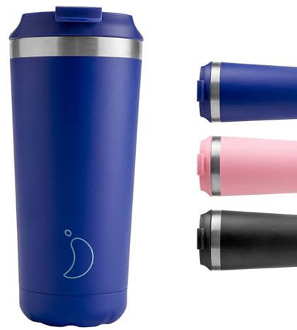 Chilly's Original Coffee Cup - Thermal Mug For Cold & Hot Drinks - Leak-Proof Travel Mug with Lid - Double Walled Vacuum Insulated Mug - Stainless Steel - Matte Blue, 500ml