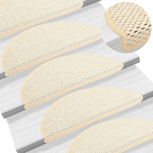 Rantry Selbstklebende Teppiche für Treppen, Sisal-Look, 15 Stück, 65 x 21 x 4 cm, cremefarben für Möbel, Küchenteppich für Läufer, Flur, Wohnzimmer, Teppiche für Schlafzimmer