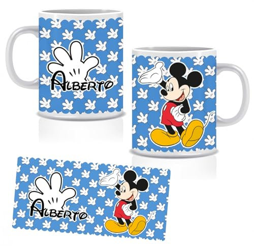 Taza de plástico personalizada. Ideal para el colegio y la guardería. VUELA AL COLE. Regalos Personalizados. Diferentes Modelos a Elegir (Mickey azul)