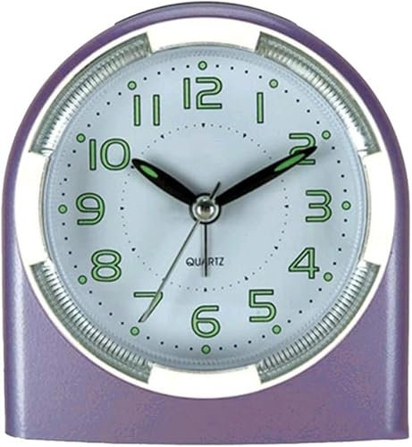 YangHaoDiSY Reloj despertador, analógico, cuarzo, radiocontrolado, de viaje, con función de repetición, manecillas luminosas para dormitorio, color morado, 9,6 x 6,56 x 10,4 cm
