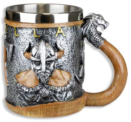 Jarra de cerveza decoracion 3D Valhalla. Fabricada en resina y acero. Tamaño 12cm