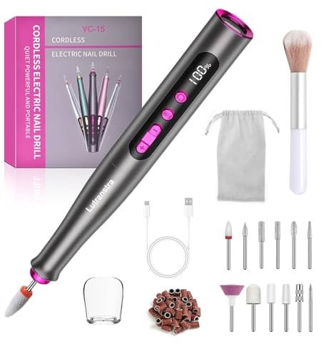 Fresa Unghie, Fresa per Unghie Professionale Gel Manicure e Pedicure Elettrico,35000RPM Velocità Regolabile,Intelligente Led Portatile Ricaricabile Lima Elettrica Unghie Portatile Fresa,Nail Drill