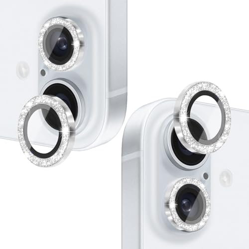 2 Stück Kameraschutz Glitzer für Iphone 16 Plus,Kamera Schutzfolie für iphone 16,Individuell Metallring Kamera Panzerglas,Kameraschutz für Iphone 16,Linse Vor Kratzern Schützen(Rosa und Silber)
