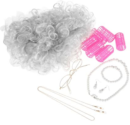 Mikinona 1satz Kostüm Mit Perücke Und Lockenwickler Brille Und Kette Großmutter-verkleidung Für Halloween Und Cosplay-events