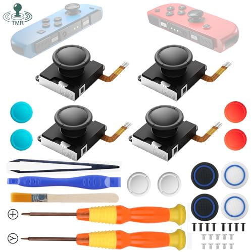 Runsnail for GuliKit 4Pcs TMR Joystick Ersatz für Joycon, Kein Drift, Hohe Präzision, Elektromagnetischer TMR-Joystick mit Reparatursatz, Thumbstick-Kappen in 4 Farben, Kompatibel mit Switch/OLED/Lite