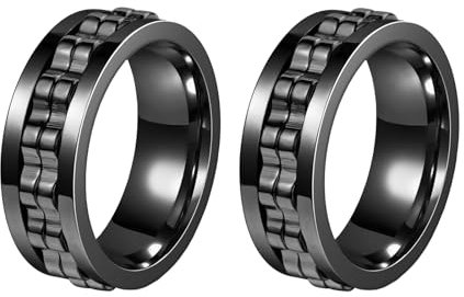 ZesNxj 2 Stück Modeaccessoires Fidget Ring Herren, Personalisierter Fidget Ring, Stressabbau Und Anti-Angst Geschenk Für Männer Und Frauen (Schwarz)