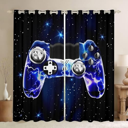 Loussiesd Galaxy Gamepad Fenstervorhang Dunkelblaues Gamepad Vorhänge für Kinder Jungen Mädchen Videospiel Gamepad Blickdichte Vorhänge Game Controller Raumdekoration Gardinen 137x117cm, 2 Panels