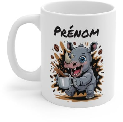 Teecustom Mug Hérisson Personnalisé – Tasse Café Mignonne et Énergique avec Prénom – Cadeau Original (Rhinocéros)