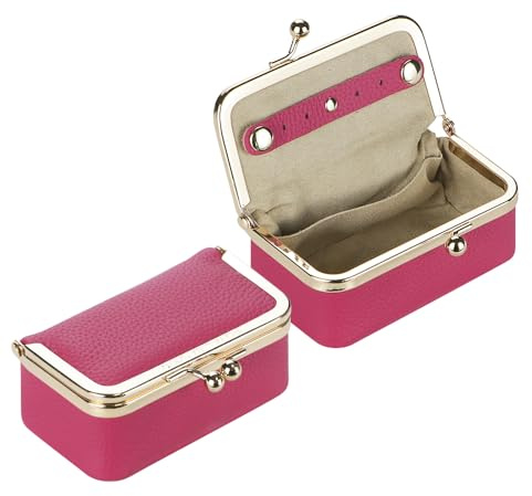 Royal Bagger Boîte À Bijoux En Cuir Véritable, Mini Étui Pour Bagues, Colliers Et Boucles D'oreilles, Porte-monnaie Kiss Lock Pour Femme 3203 (Rouge pastèque)