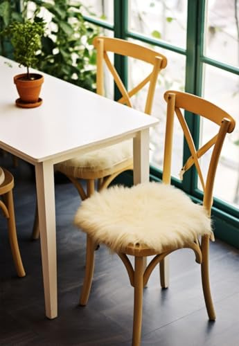 Hollert Lammfell Sitzkissen Ø 40 cm Champagner Stuhlkissen Stuhlauflage Merino Sitzauflage Fell für Stühle kuschelige weich