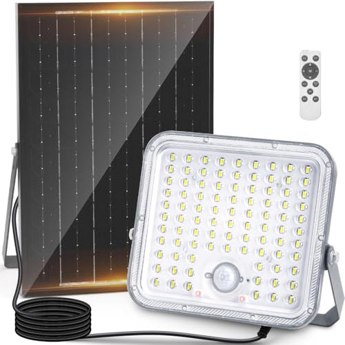 Aigostar Lampe Solaire Extérieur avec Détecteur de Mouvement e Télécommande,Projecteur LED avec Grande panneau solaire,8000mAH,Batterie de Capacité,Ultra Lumineux,étanche IP66,6500K