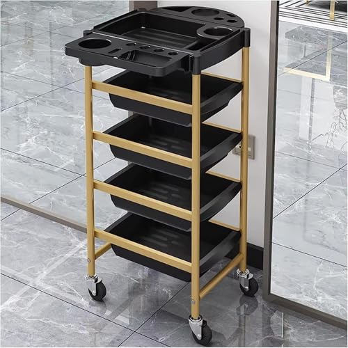 Salon Trolley 5 Layers of Rolling Carts Hair Dryer Fixed Rack Multi-functional Foldable Top Tray Storage Cart Multi-layer Storage Strong Load-bearing Tool Cart Storage Rack