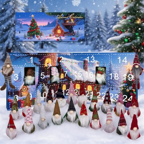 Weihnachtswichtel Adventskalender 2025, 24 Türchen Plüschfiguren Set, Weihnachts-Countdown Deko für Zuhause, Kleine Geschenke für Familie und Kollegen